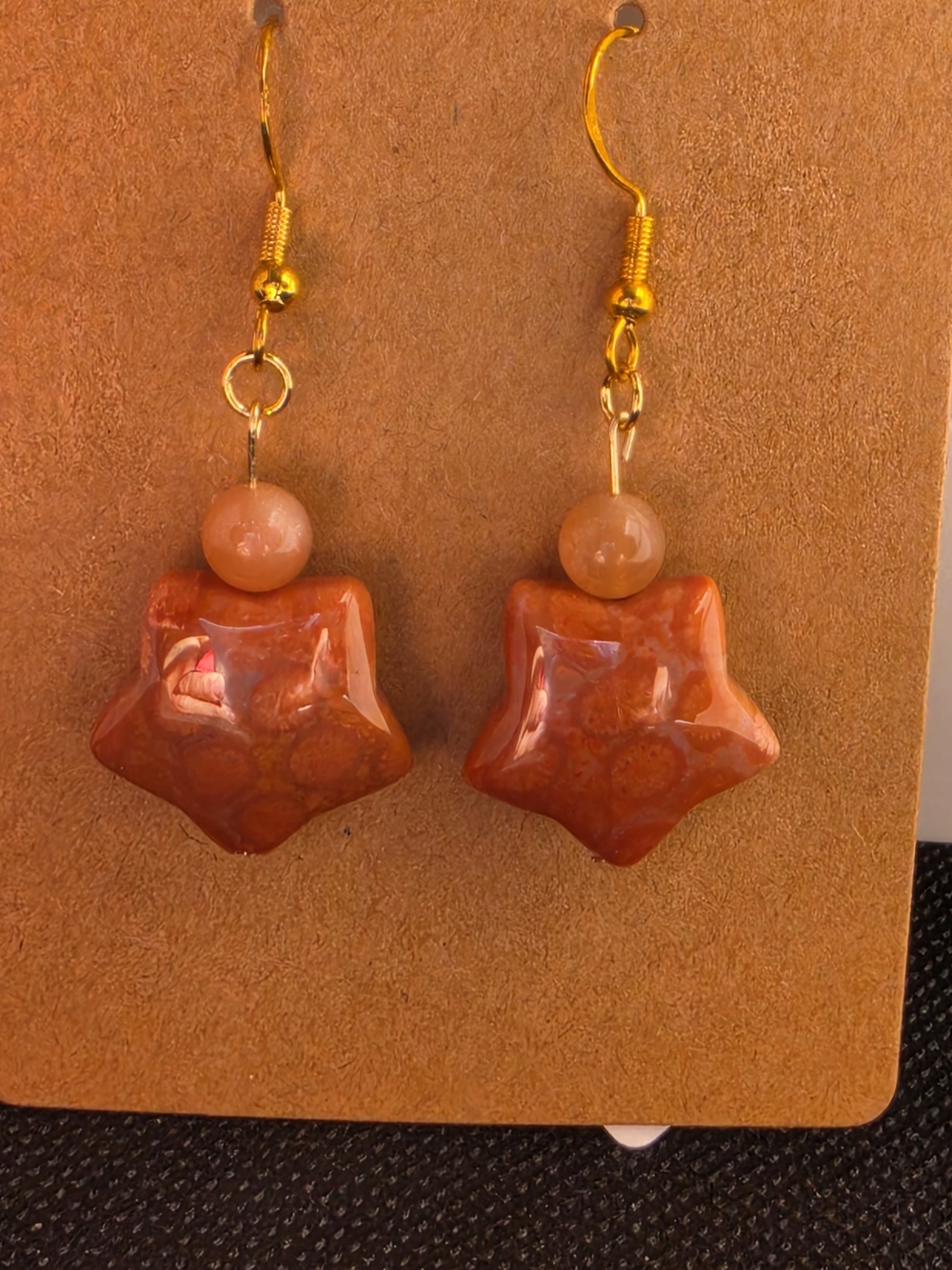 Handcrafted Orange Star Drop Earrings - Women Jewelry